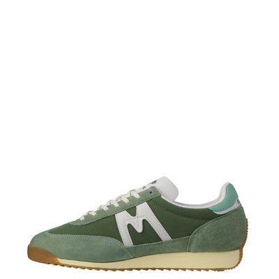 Green karhu flower pack mestari men's sneaker with a white 'M' logo on a white background