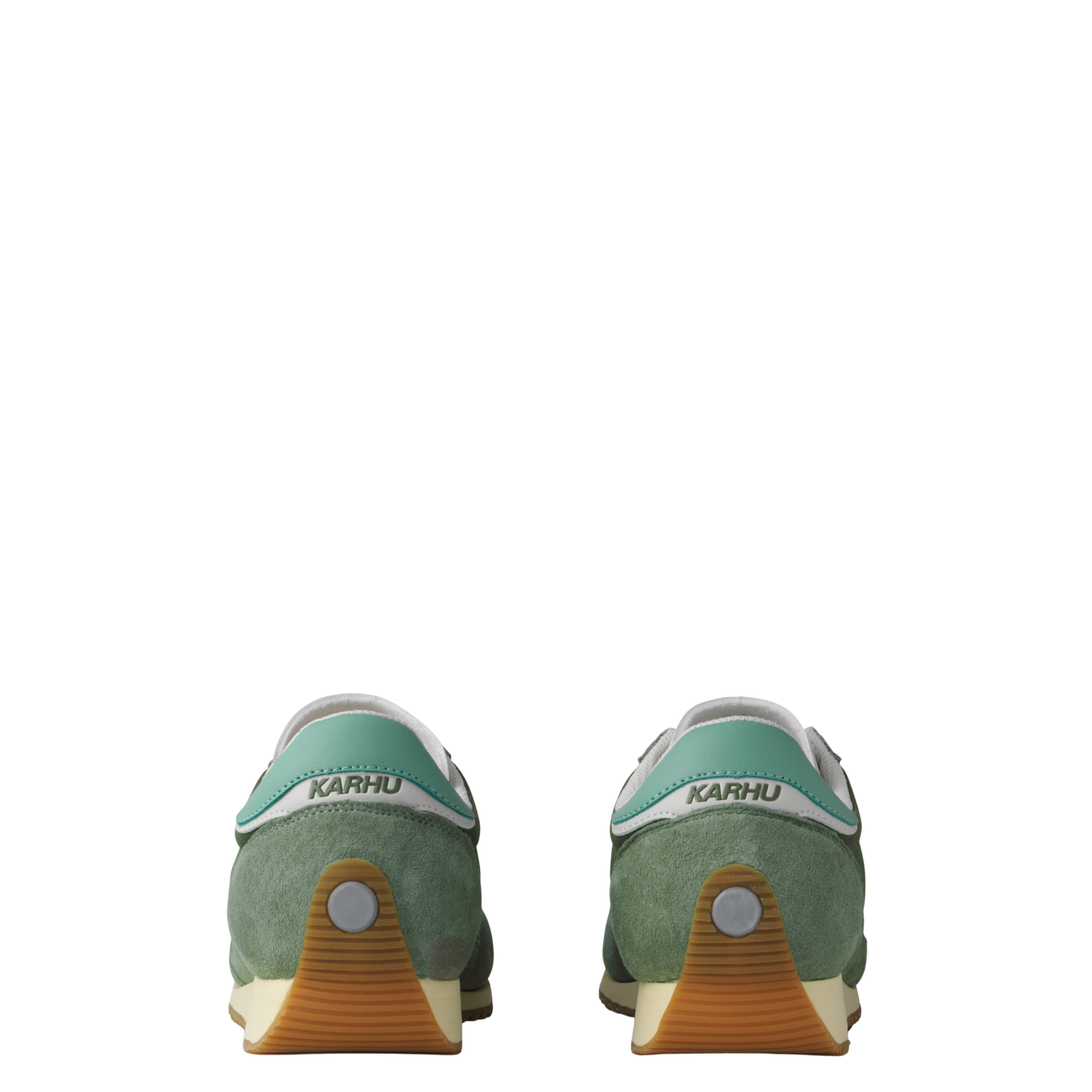 Green karhu flower pack mestari men's sneaker with a white 'M' logo on a white background