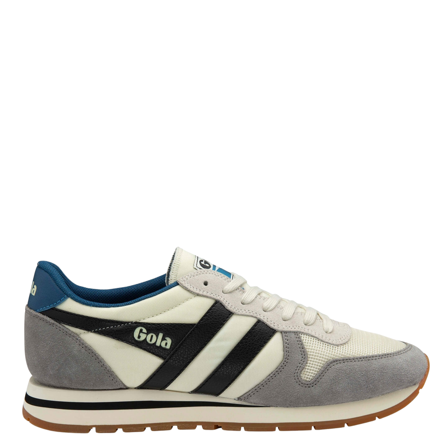 Gola men's daytona Sneaker with gray, blue, and black design on a white background