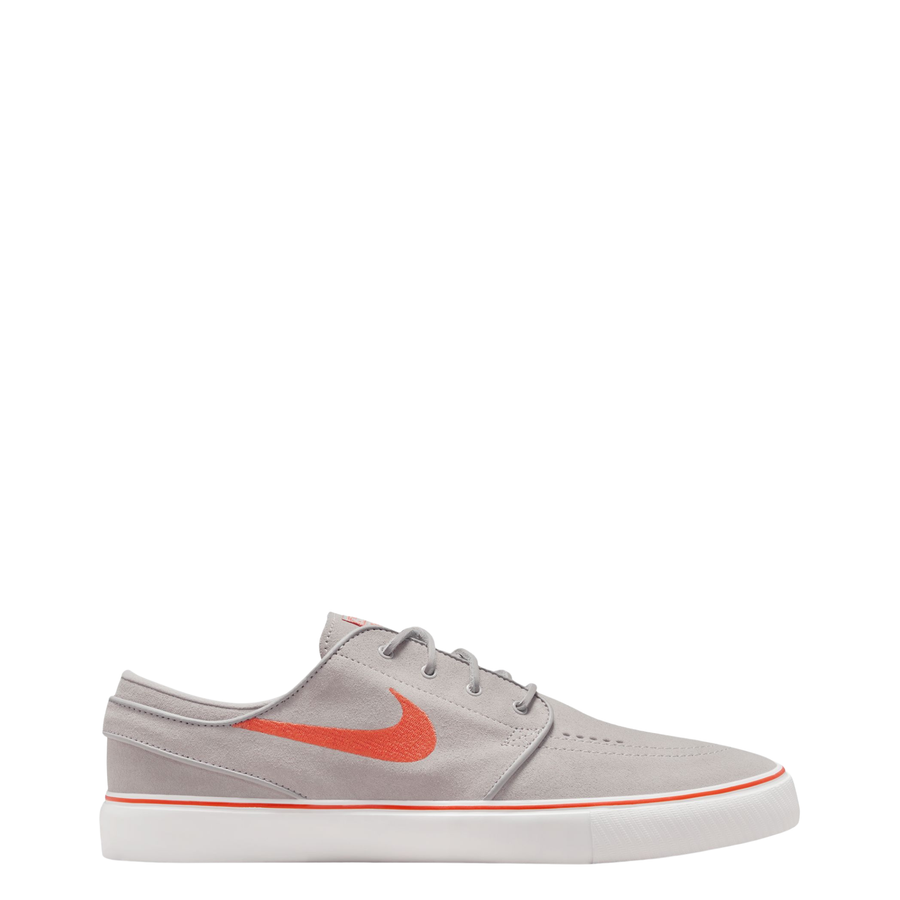 Gray NIKE sb men's janoski OG+ sneaker with an orange swoosh logo on a white background