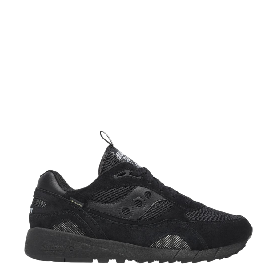 all black gore-tex saucony originals shadow 6000 sneaker on a white background