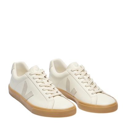 white leather veja esplar women's sneaker with gum sole