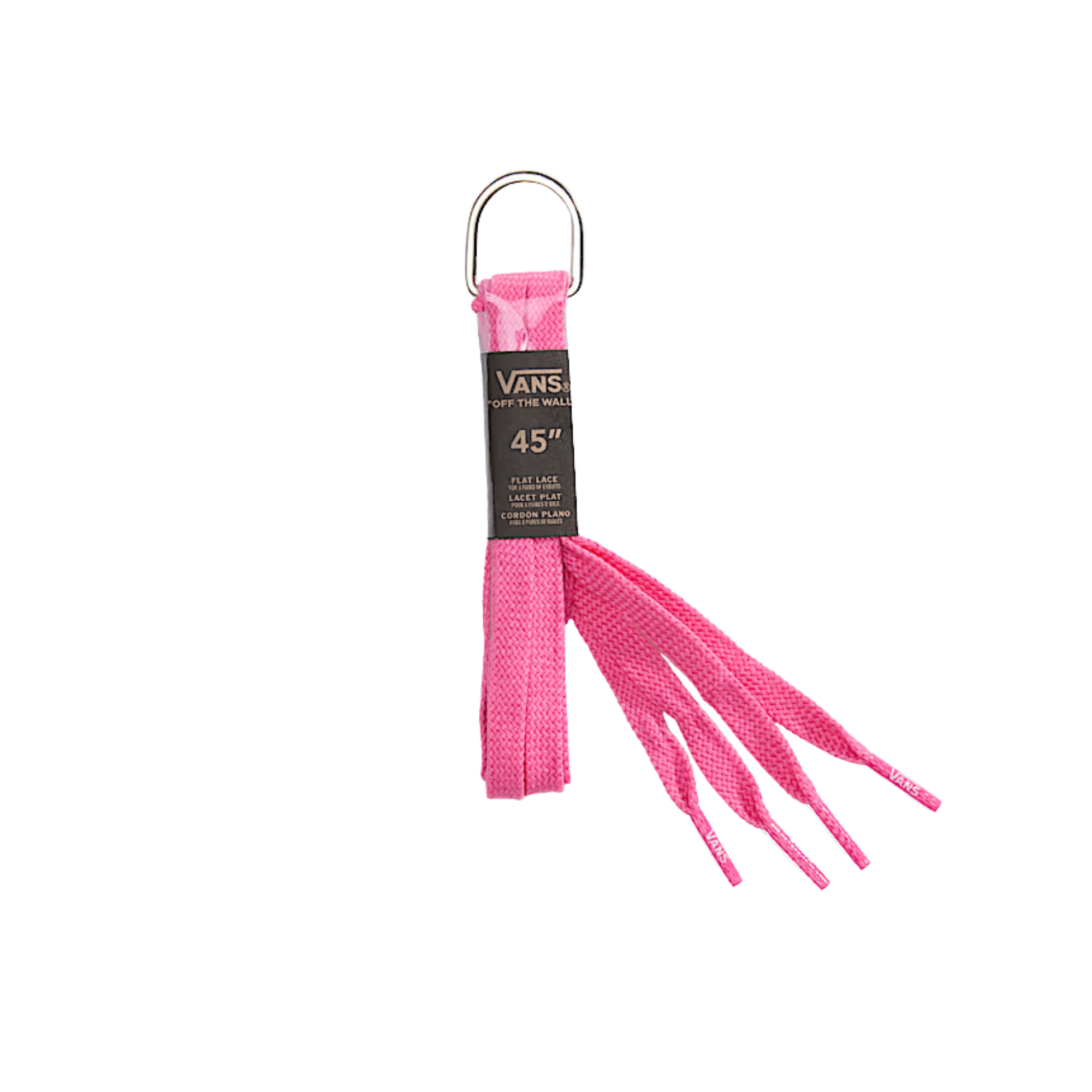 Pink shoelaces with a Vans label on a white background