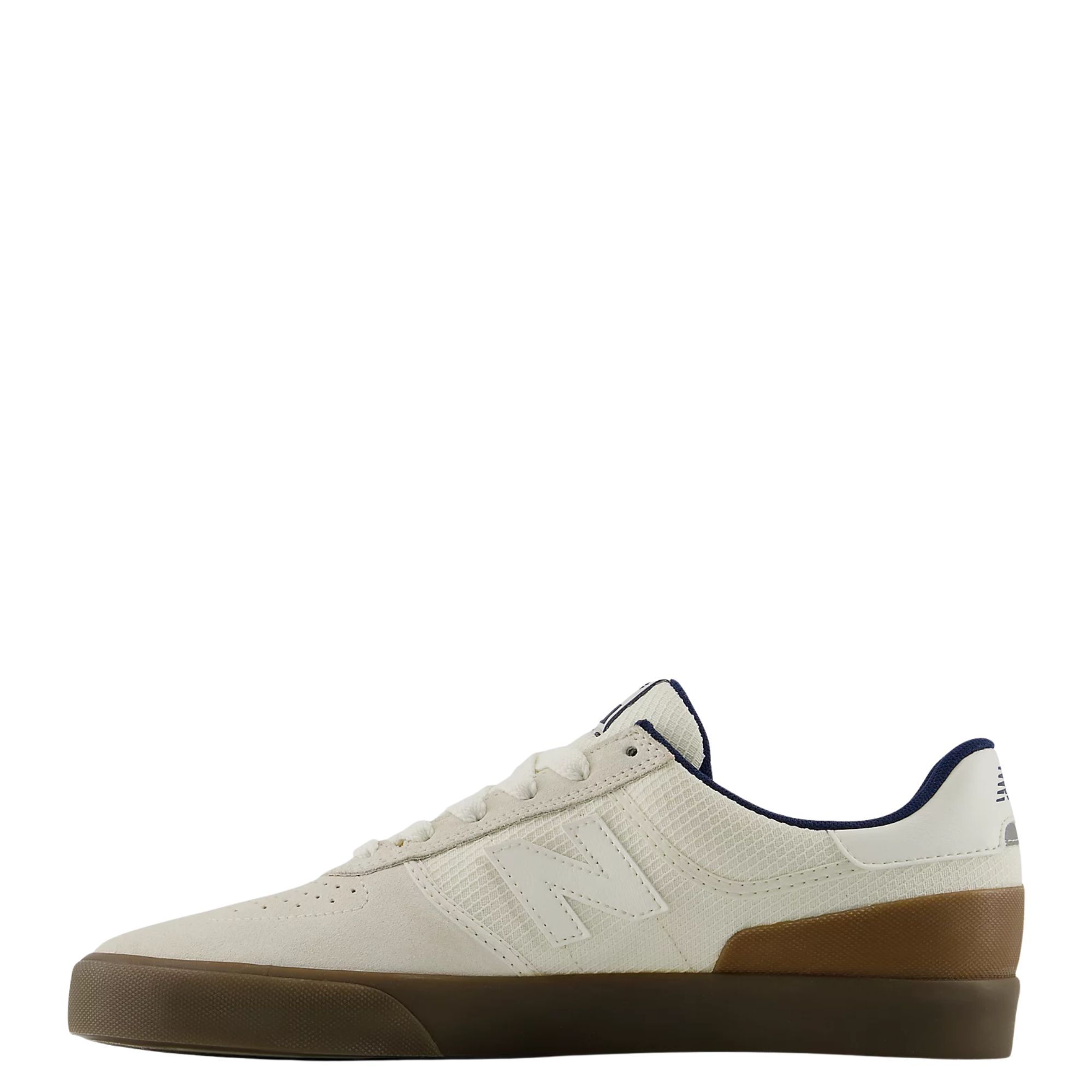 White new balance numeric 272 sneaker with brown sole on a white background