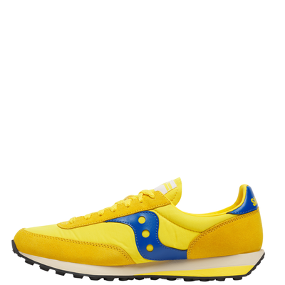 Yellow and blue saucony trainer 80 women's sneaker on a white background