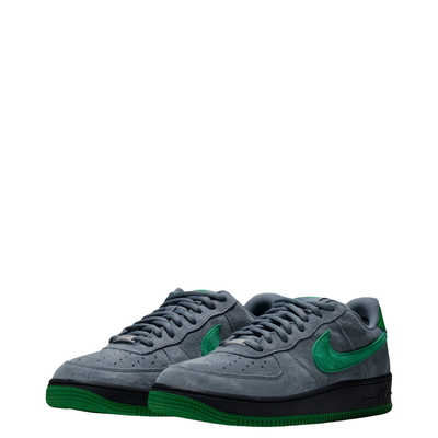 grey nike sb x nocturnal air force 1 with green swoosh and black and green sole on a white background