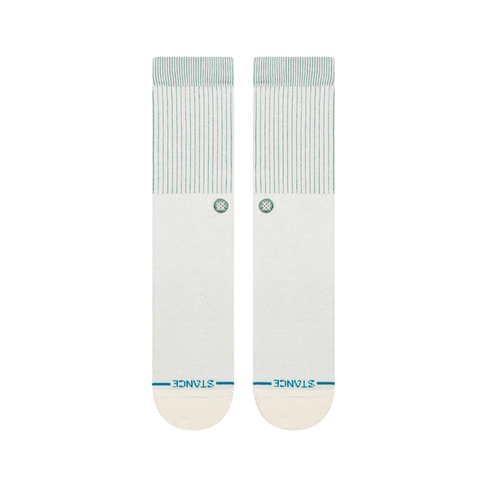White stance icon socks with green stripes on a white background