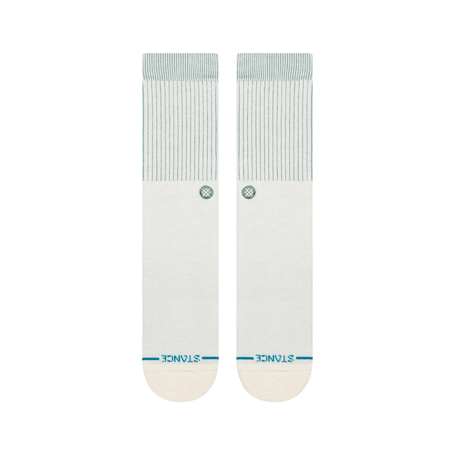 White stance icon socks with green stripes on a white background