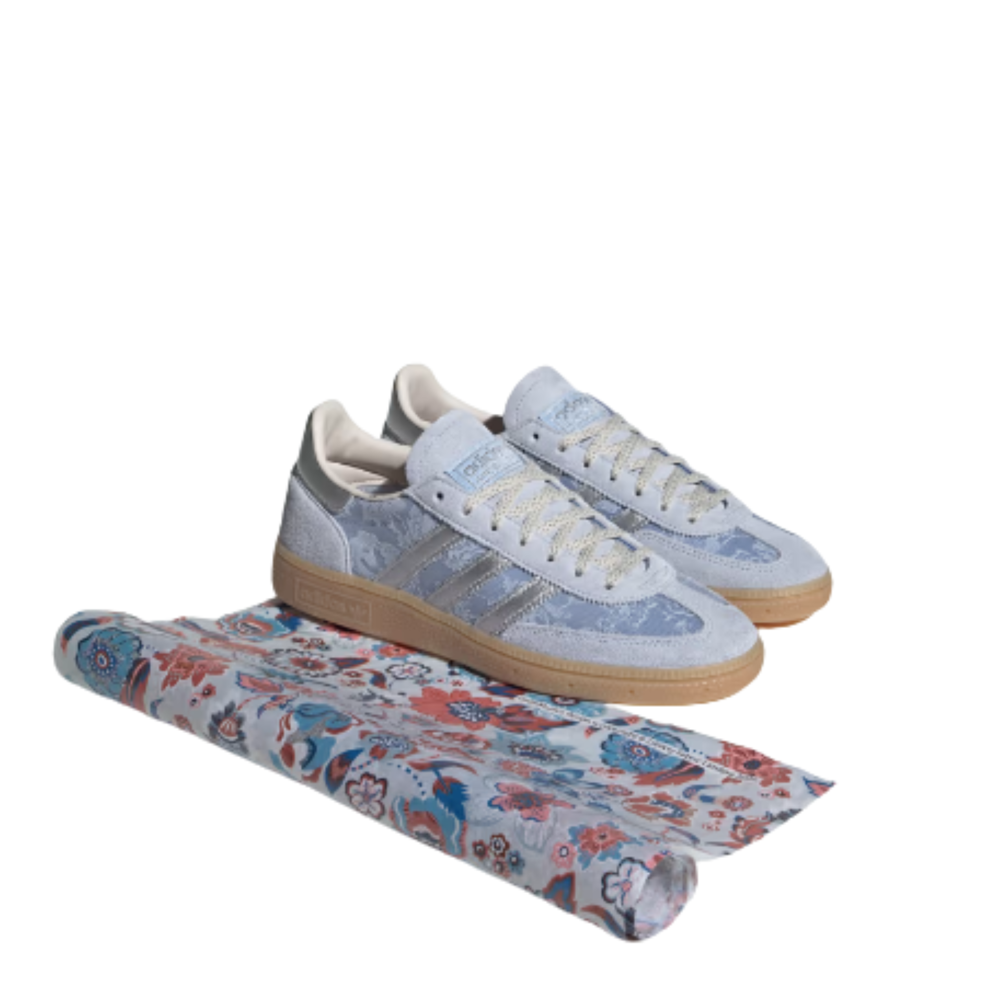 blue liberty london handball espezial Sneaker with lace pattern and Adidas logo on a white background