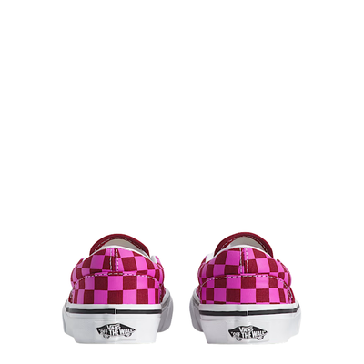 kids vans pink and red checkerboard slip-on shoe on a white background