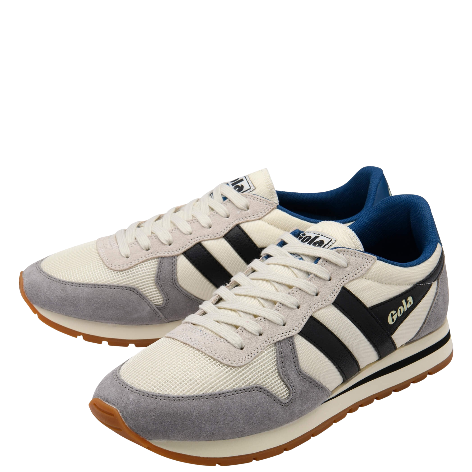 Gola men's daytona Sneaker with gray, blue, and black design on a white background