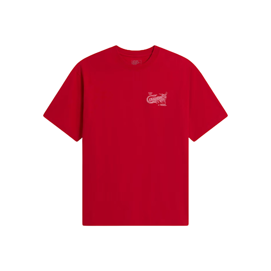 vans caballero tee shirt featuring a white dragon on a white background