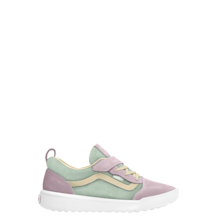 pink and green toddler vans ultrarange shoe on a white background