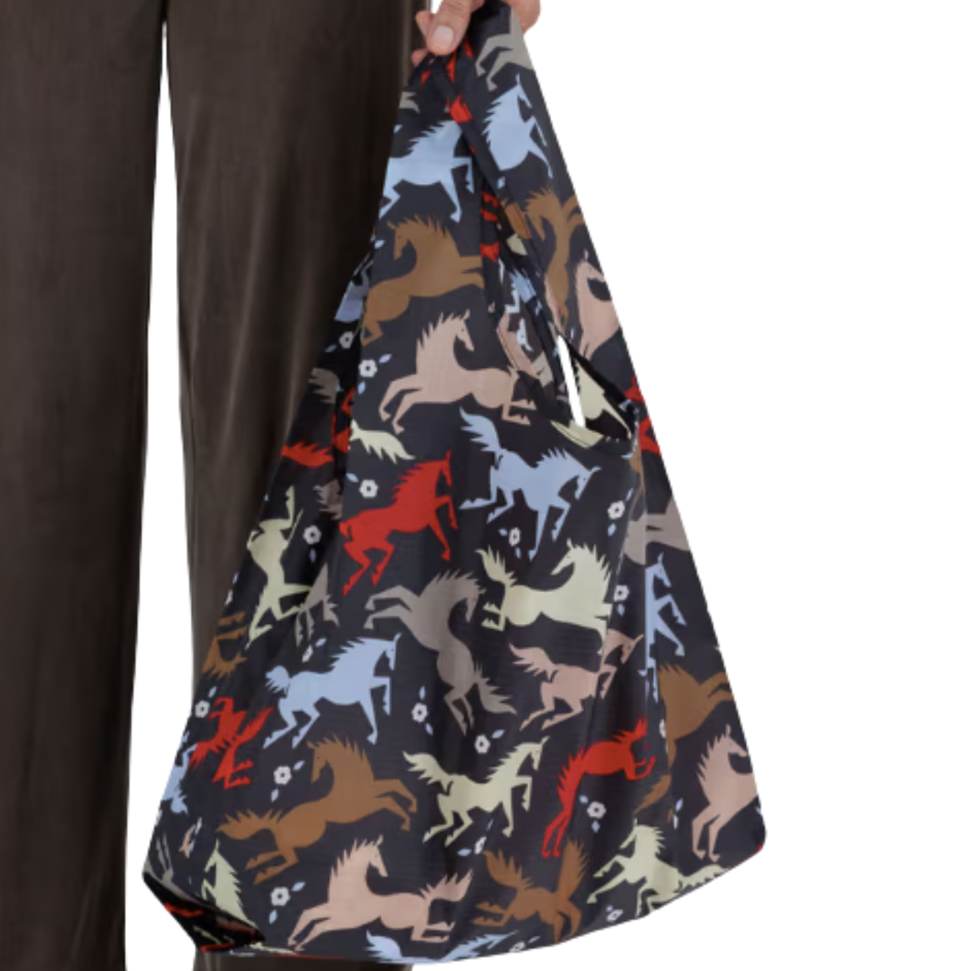 Reusable Baggue standard tote bag with horse pattern on a white background