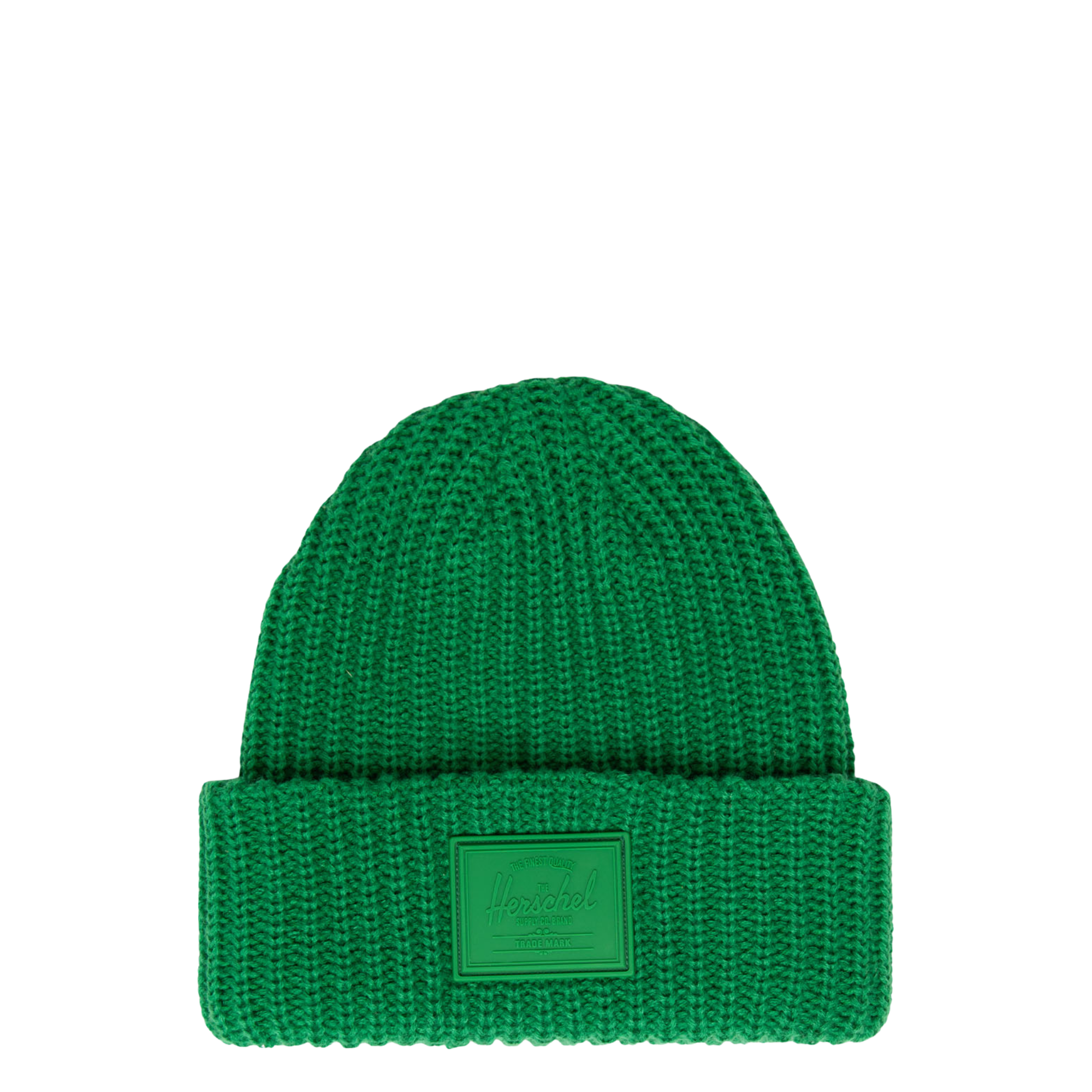 green rubber patch herschel beanie on a white background