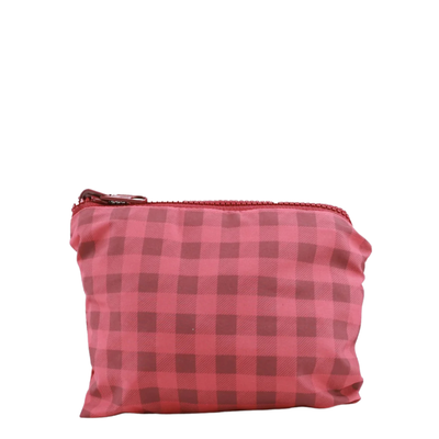 packable two tone red gingham thread small slouchy shoulder bag  on a white background