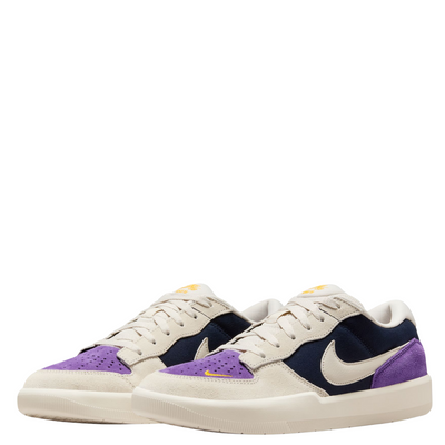 nike sb women's force 58 Sneaker with purple and navy accents on a white background