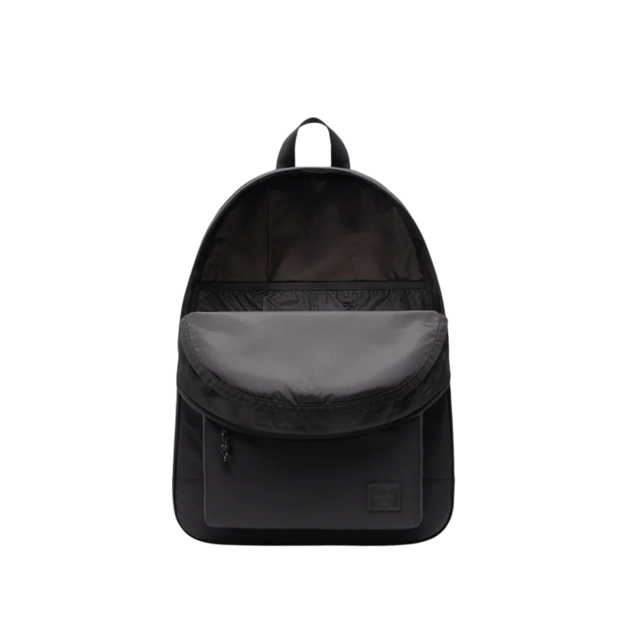 open black herschel classic xl backpack on a white background