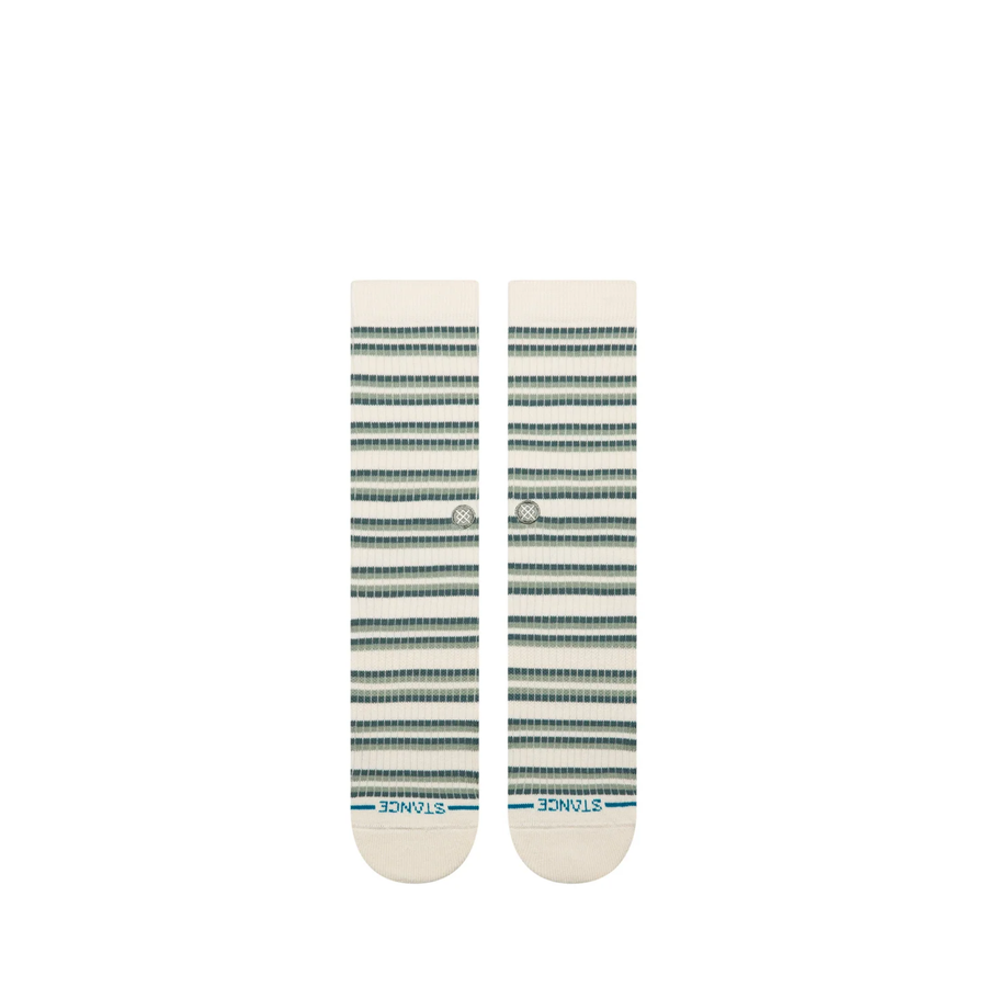 GREEN AND WHITE STRIPE RIBBED STANCE CREW SOCK ON A WHITE BACKGROUND