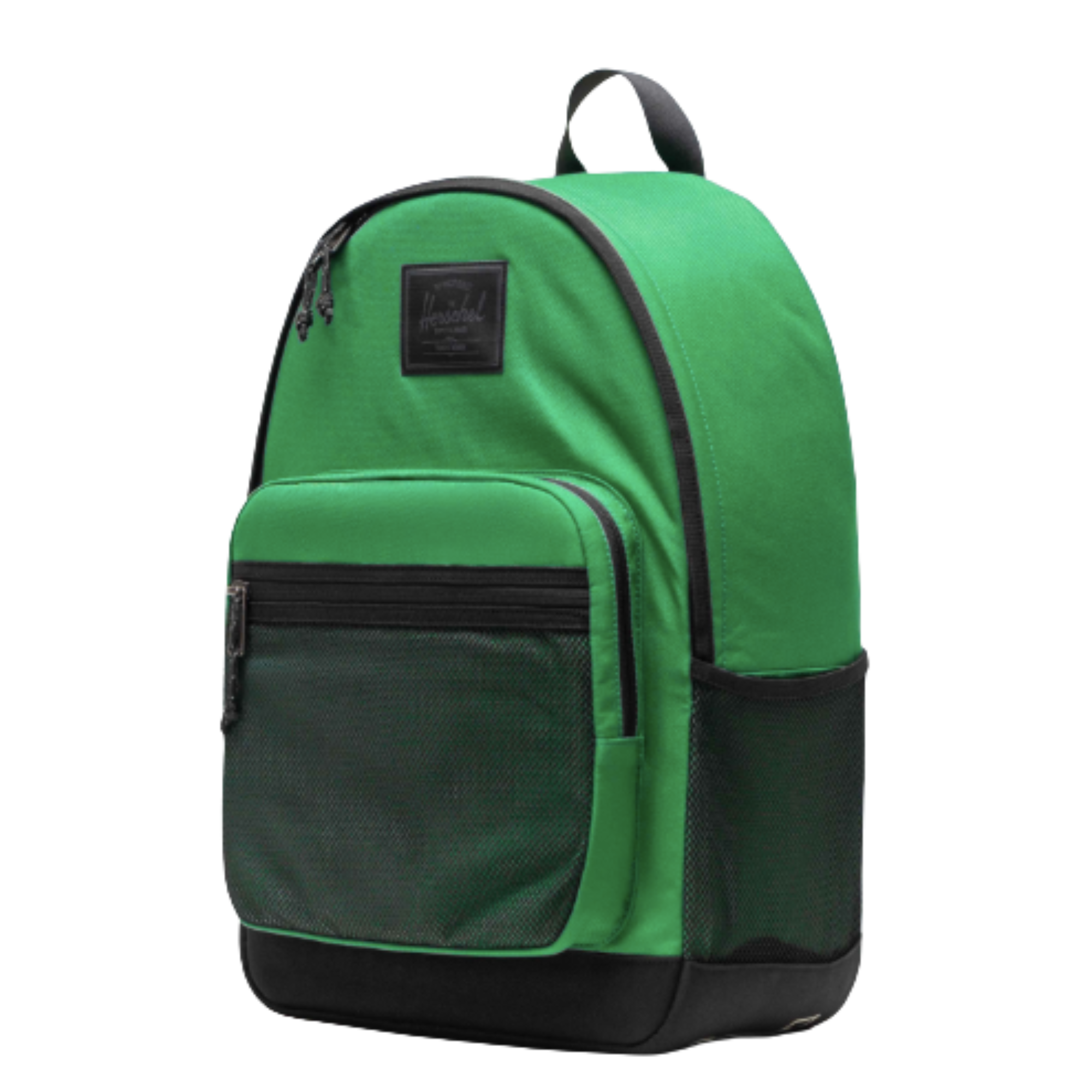 Green and black herschel kaine backpack on a white background