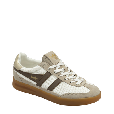 Beige gola cyclone zephyr sneaker with brown accents on a white background