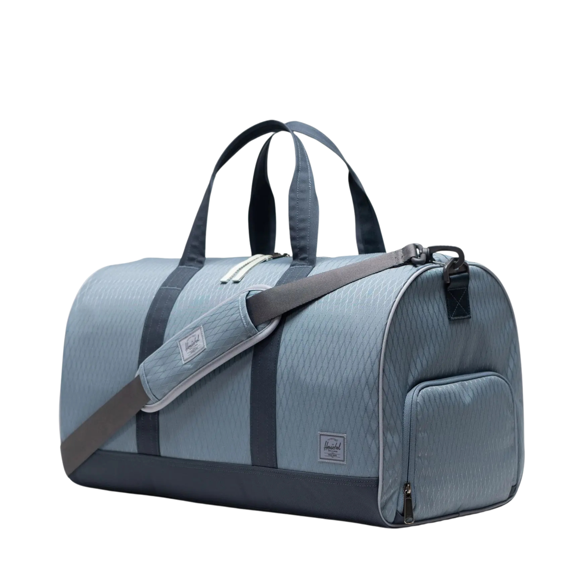 blue diamond patterened herschel novel duffle bag