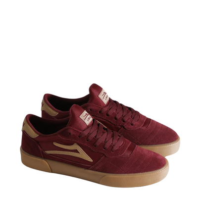 burgundy lakai cambridge skateboard sneaker with gum sole on a white background