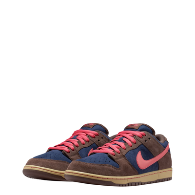 nike sb dunk low Sneaker with brown, blue, and pink color scheme on a white background