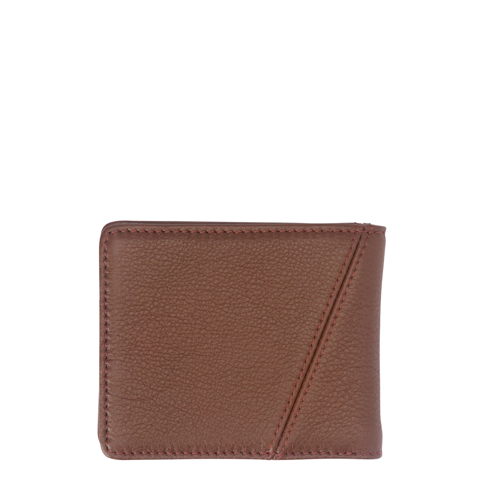A volcom pay-a-pal brown textured leather bi-fold wallet with a diagonal stitched design on the front, shown against a plain white background.