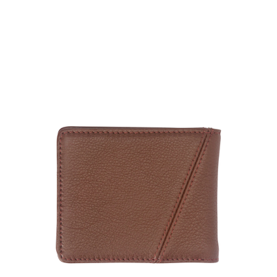 A volcom pay-a-pal brown textured leather bi-fold wallet with a diagonal stitched design on the front, shown against a plain white background.