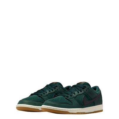 Green nike sb orange label dunk low sneaker with a black swoosh logo on a white background