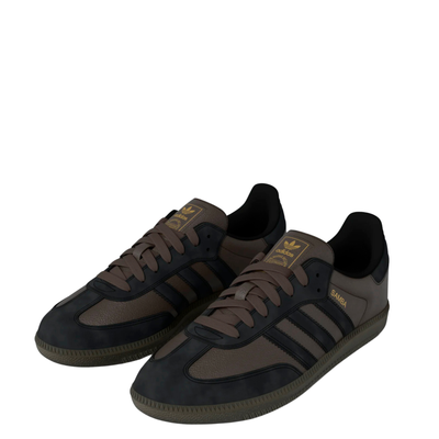 brown leather and suede men's adidas skateboarding adv sneaker with gum sole on a white background