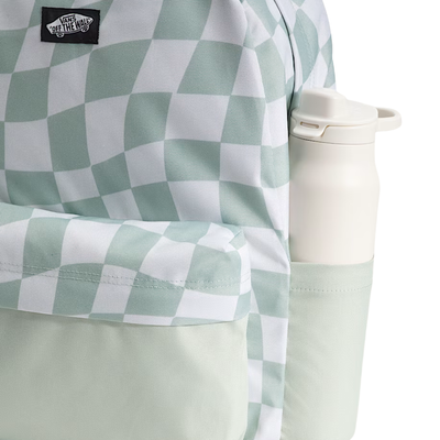 Green and white vans checkered backpack with a visible brand logo on a white background