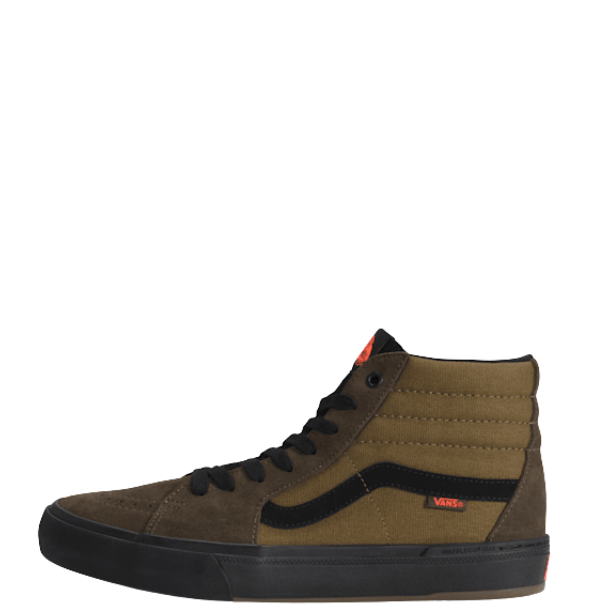 brown vans men's bmx sk8-hi with black stripe and sole