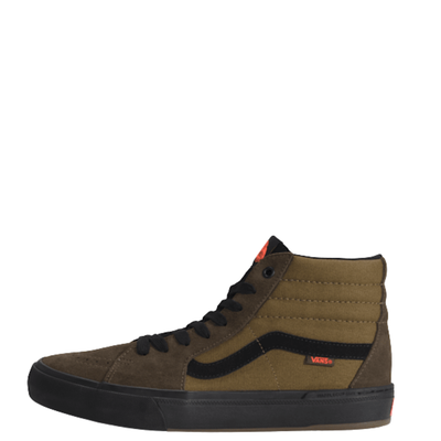 brown vans men's bmx sk8-hi with black stripe and sole
