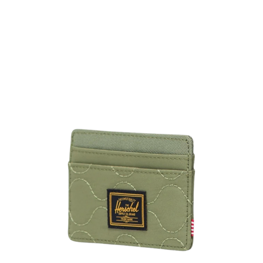 green quilted herschel charlie card wallet