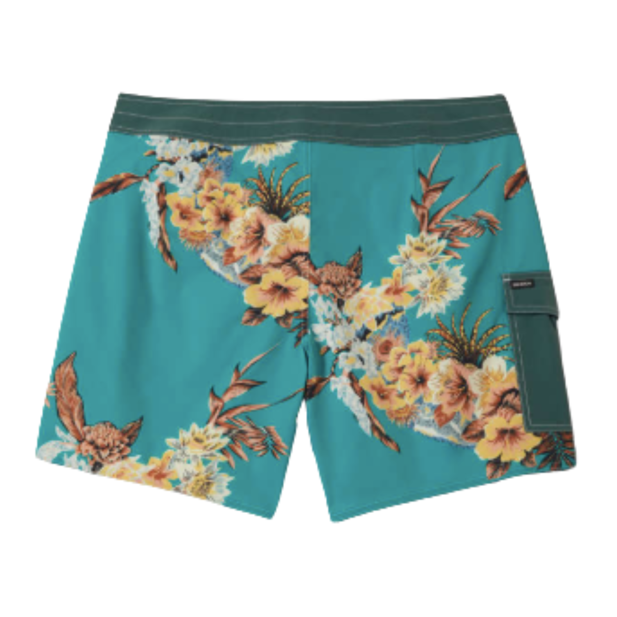 Floral patterned brixton classic men's swim trunks 17" shorts on a white background