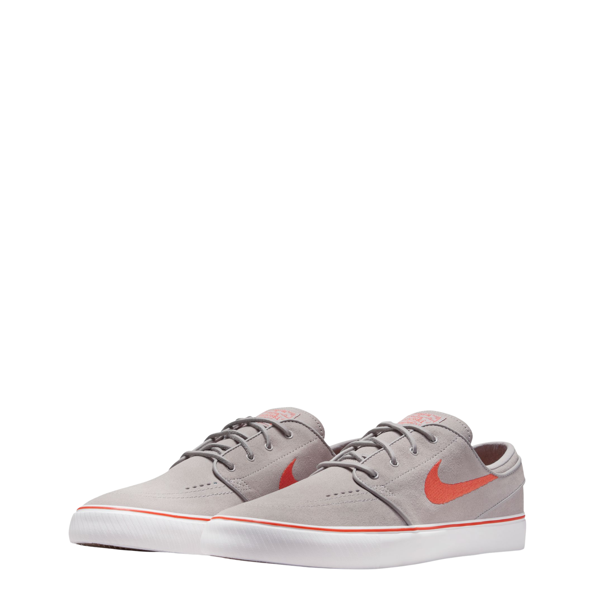 Gray NIKE sb men's janoski OG+ sneaker with an orange swoosh logo on a white background