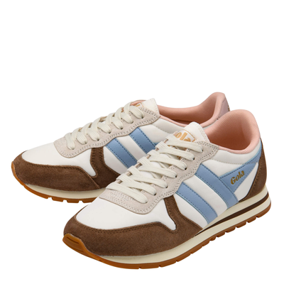 Multicolored gola daytona chute women's sneaker with brown, blue, and white design on a white background