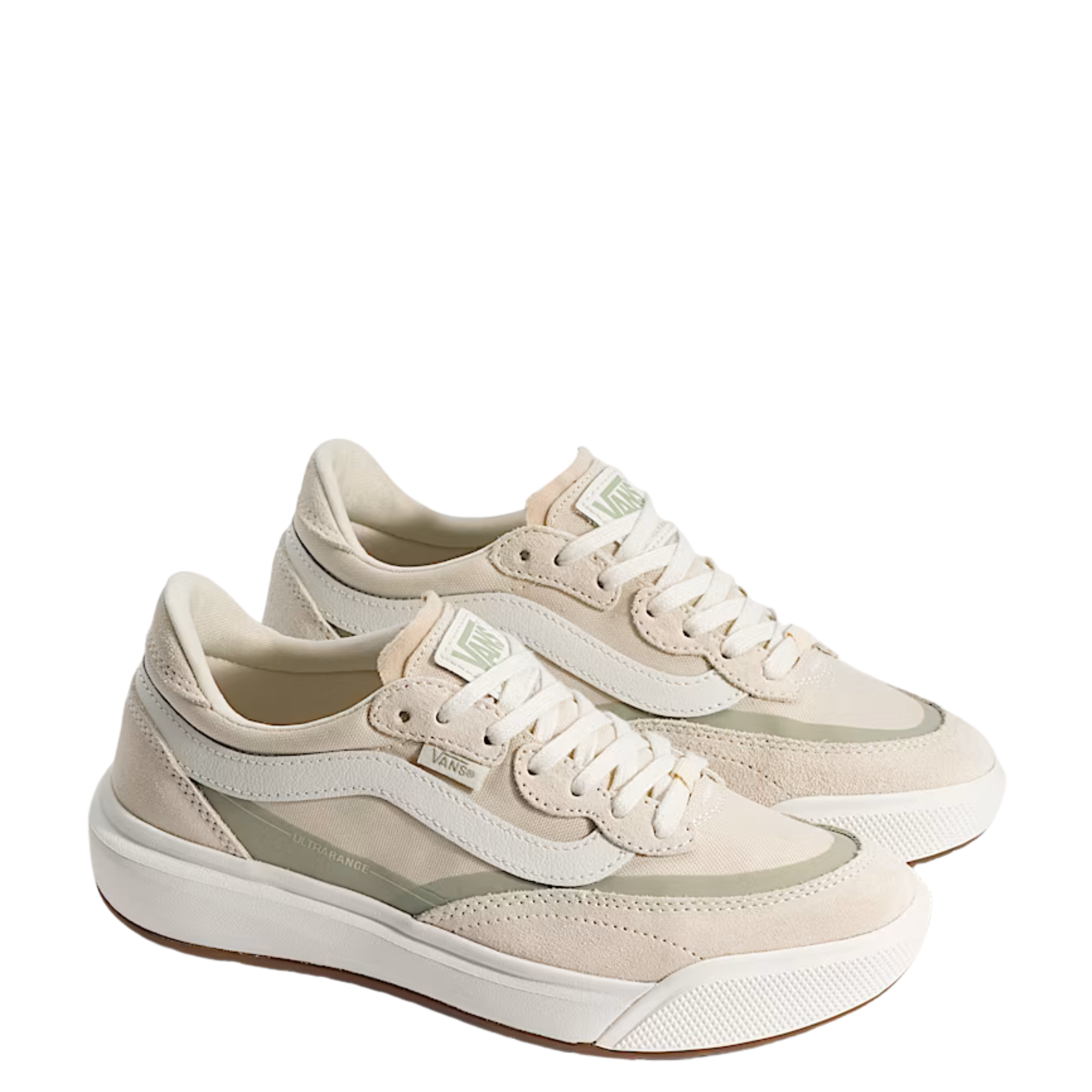 Beige vans ultrarange 2.0 se sneaker with white sole on a white background
