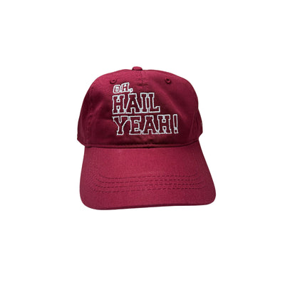 maroon hat with oh hail yeah embroidered in white stitching