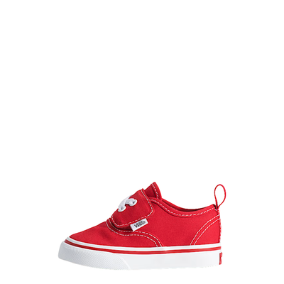 Red vans authentic elastic children's sneakers with white laces on a white background