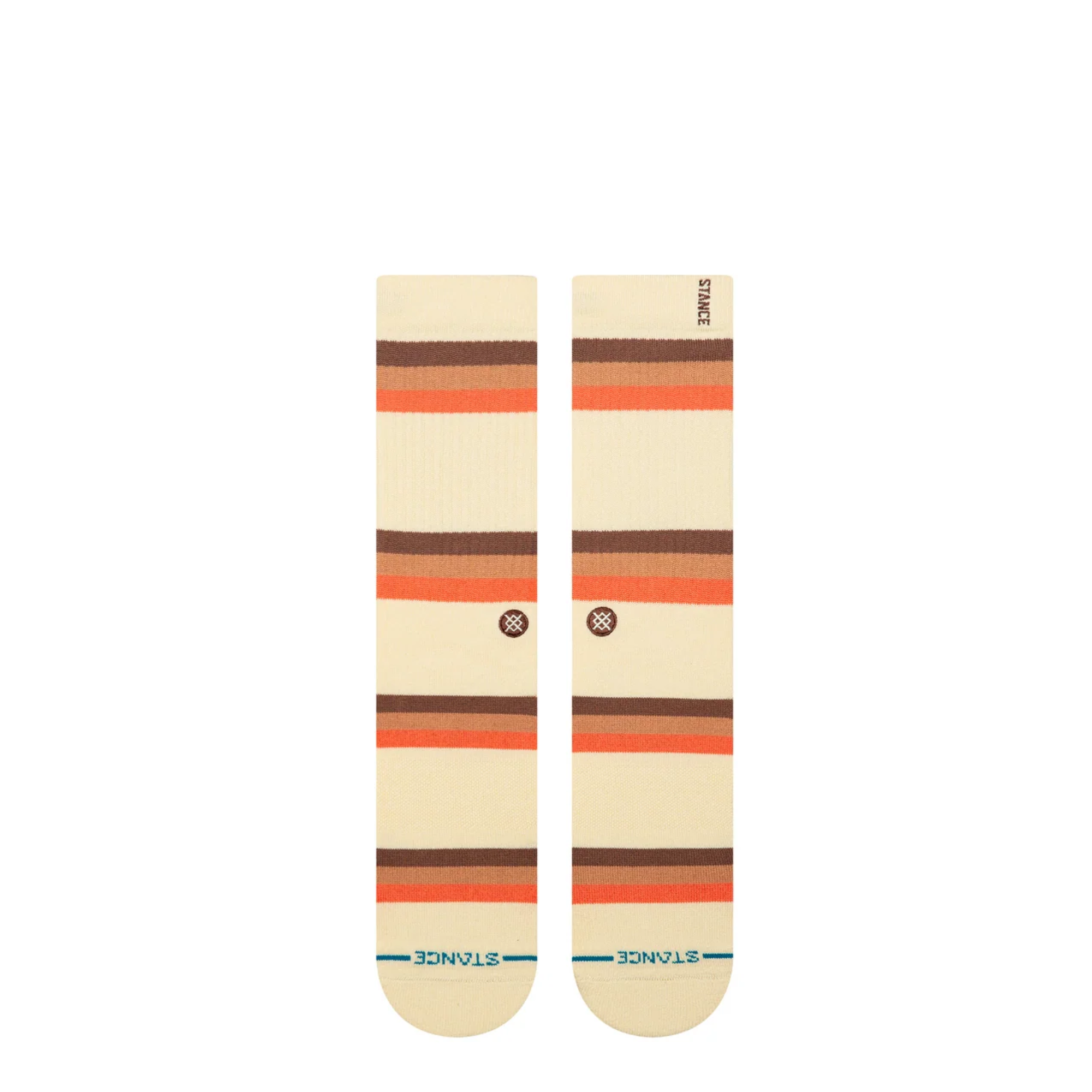 cream stance suns crest crew socks with orange a brown stripes on a white background