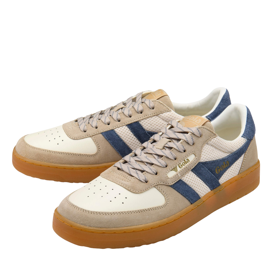 gola men's hawk '83 Sneaker with blue and brown design on a white background