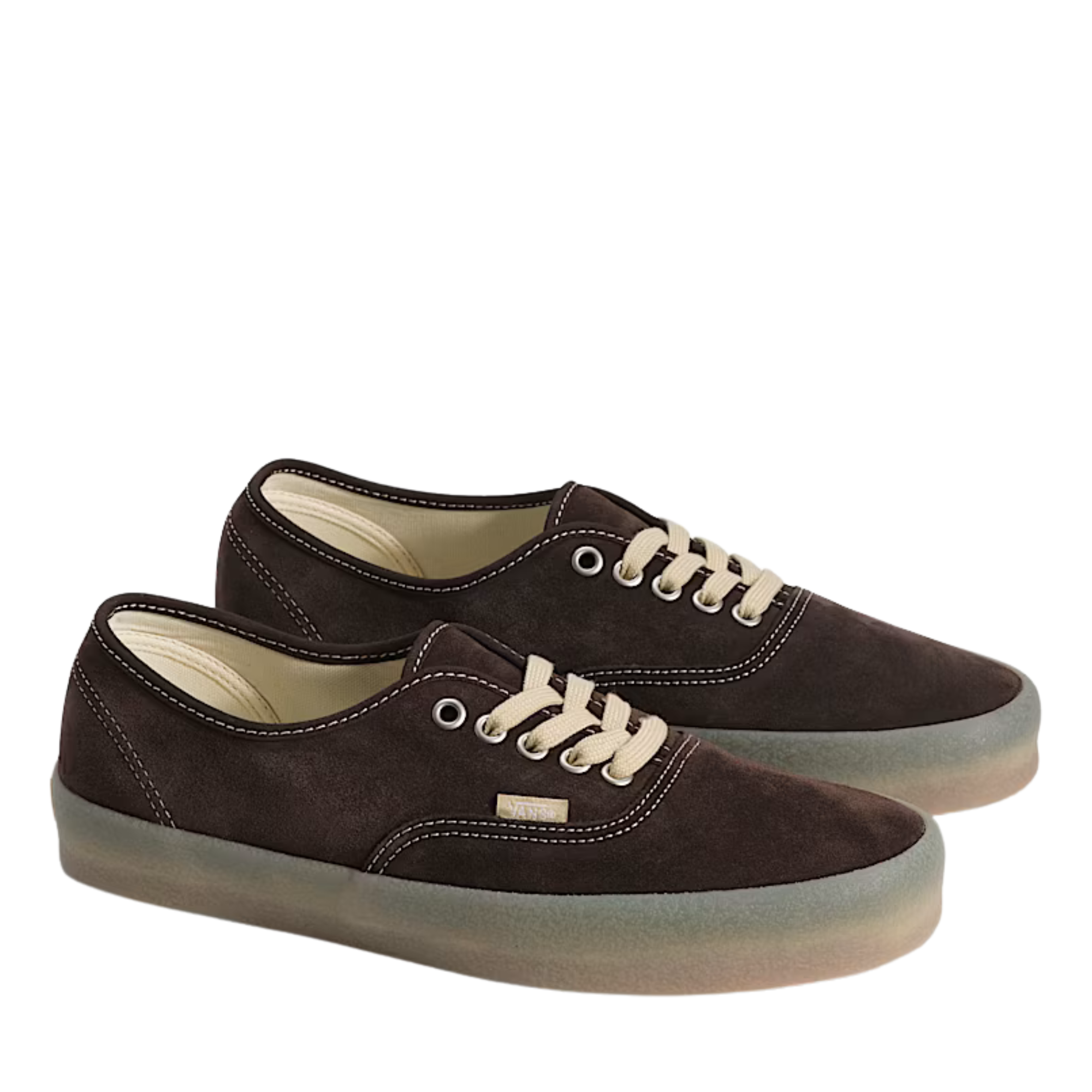 dark brown vans authentic sneaker with a crepe soleon a white background