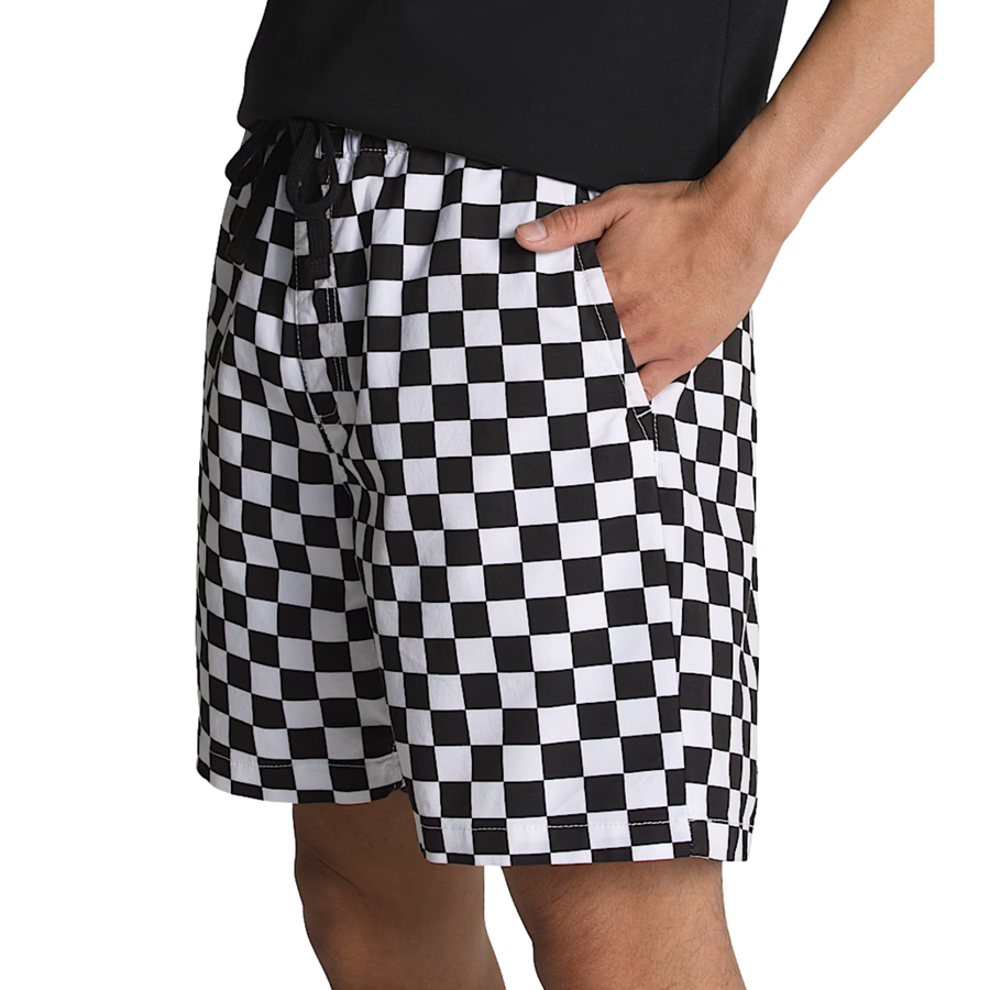 black and white vans checkered range relaxed shorts on a white background