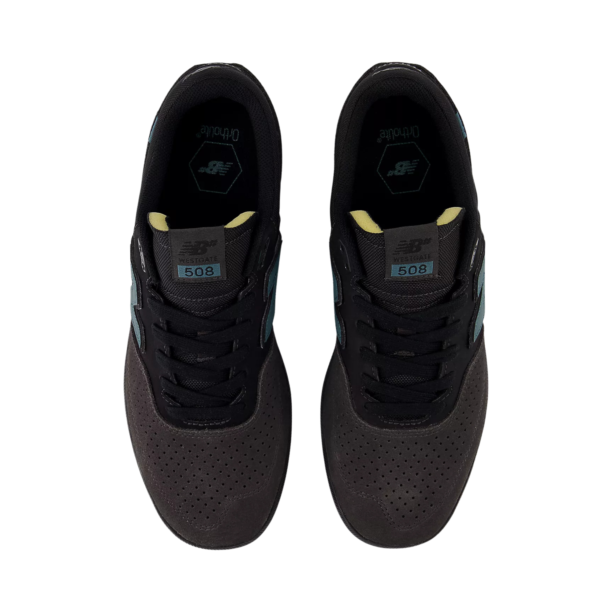 black and grey new balance numeric brandon westgate 508 with teal N and black sole