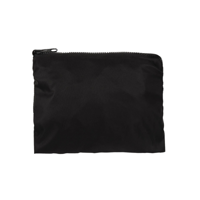 Black thread slouchy shoulder bag with a strap on a white background
