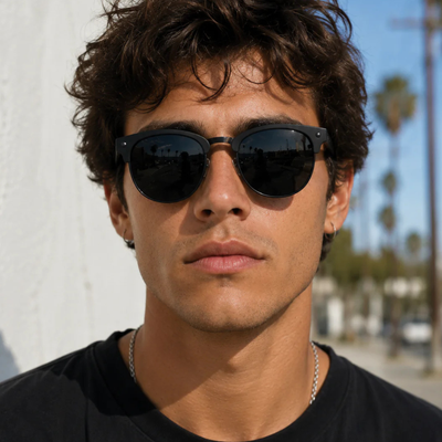 Blackout glassy morrison premium polarized sunglasses with on a white dude