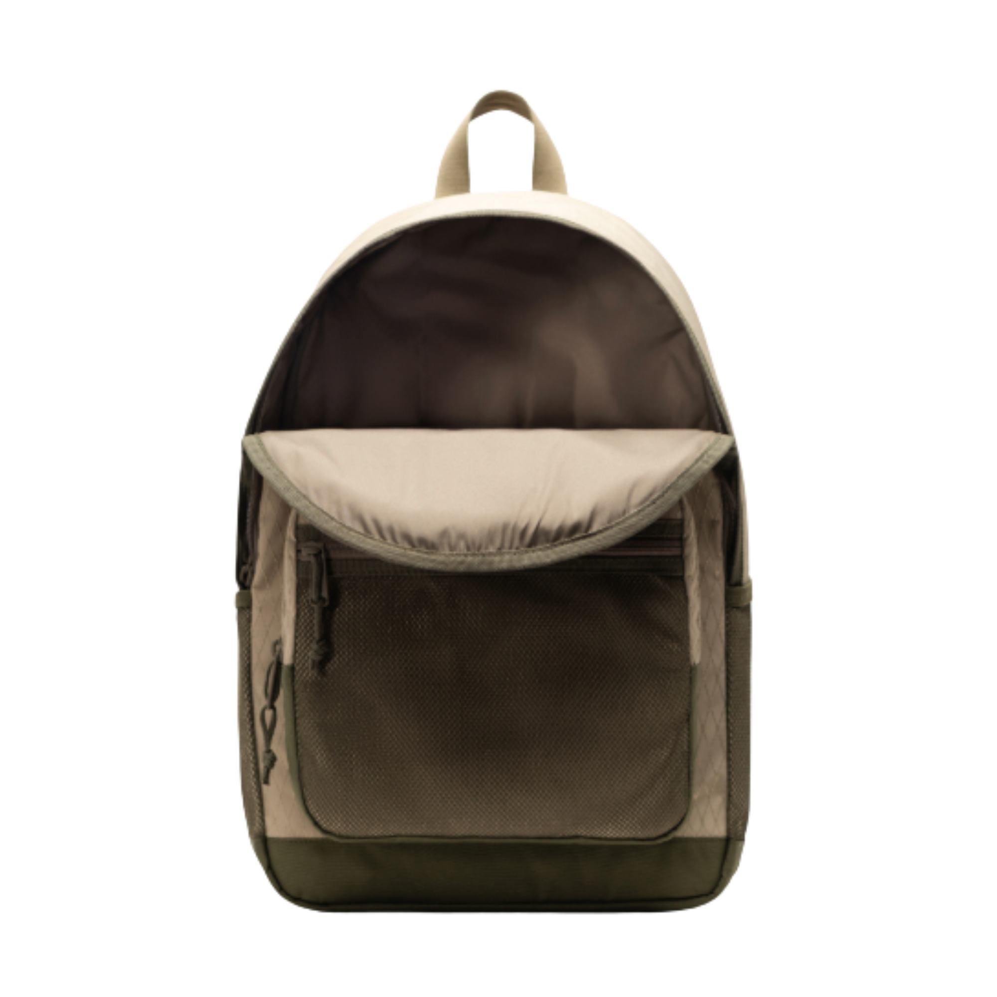 Beige herschel kaine backpack with a visible brand logo on a white background